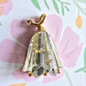 Vintage flower pendant Amway tulip floral clear crystal gold tone